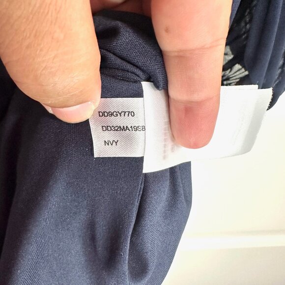 Navy Tie Neck Pleated Long Sleeve Dress 10 - Picture 11 of 13